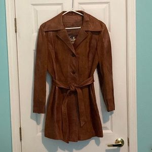Vintage 1970s Skin Gear Napa Y Ante Soft Brown Leather Dress Coat with Belt M